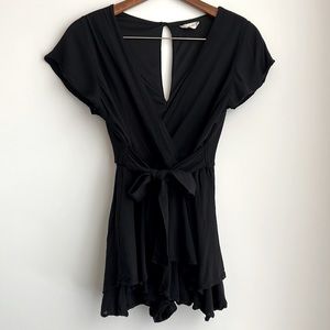 Altar’d State Black Short Sleeved Reagan Ruffle Romper